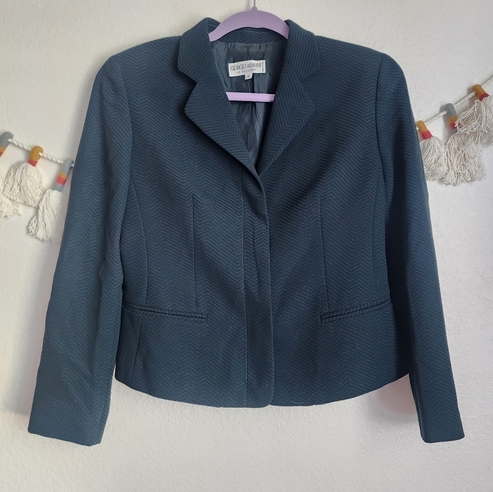 Vintage Giorgio Armani Herringbone Green Wool 3 Button Down Blazer Victorian 6
